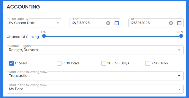 Accounting page settings for administrators